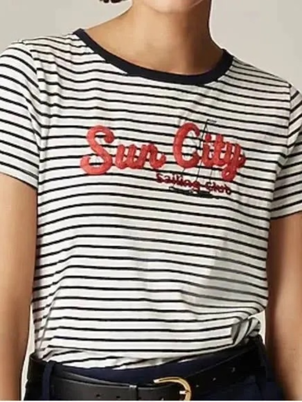 NWT J.Crew Sun City Sailing Club Stripe Graphic Tee Slim Fit L